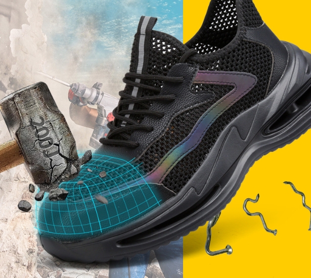 summer flyweave breathable safety shoes steel toe steel sole safety shoes