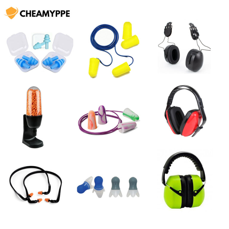 Earplugs and earmuffs for hearing protection in PPE gear