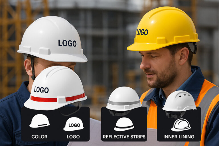 Custom safety helmets with logos and reflective strips