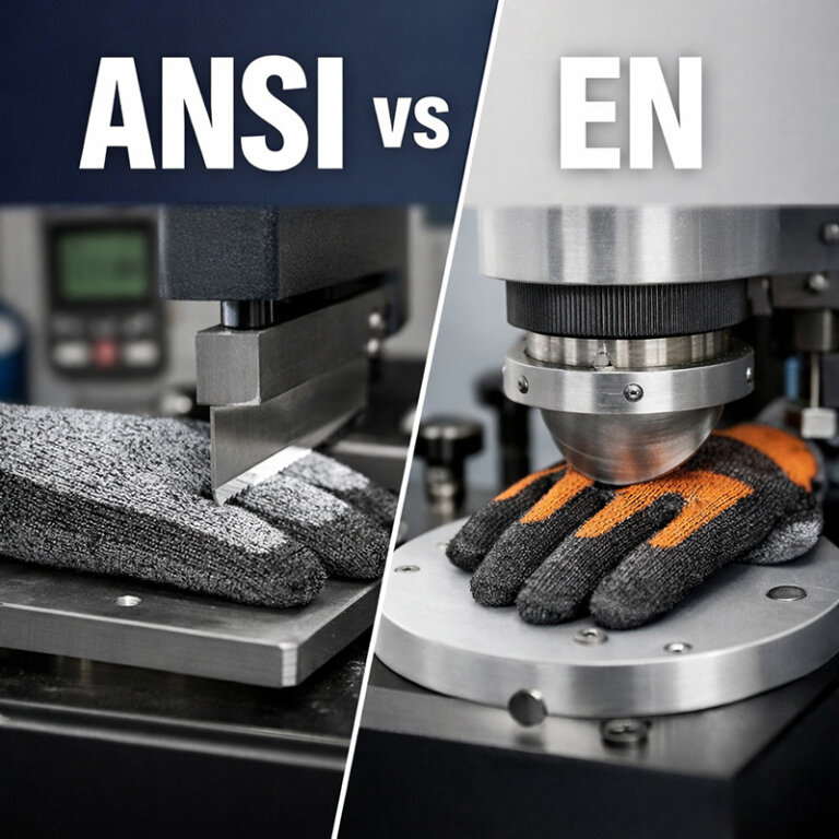 Comparison of safety glove testing methods under ANSI and EN standards using laboratory equipment