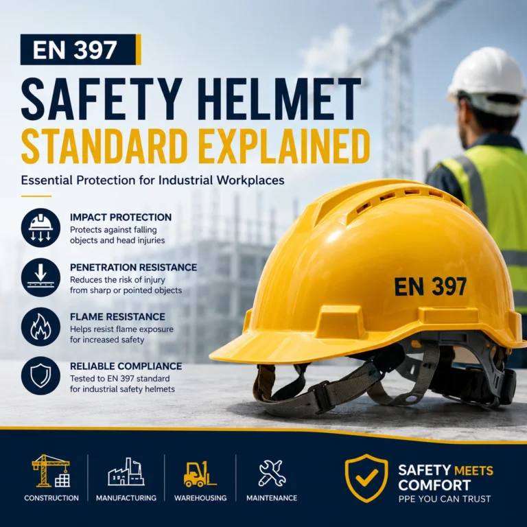 EN 397 safety helmet standard explained with impact, penetration, and flame protection features