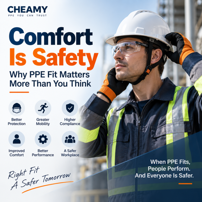PPE fit and comfort infographic showing why proper PPE fit matters for worker safety and usability